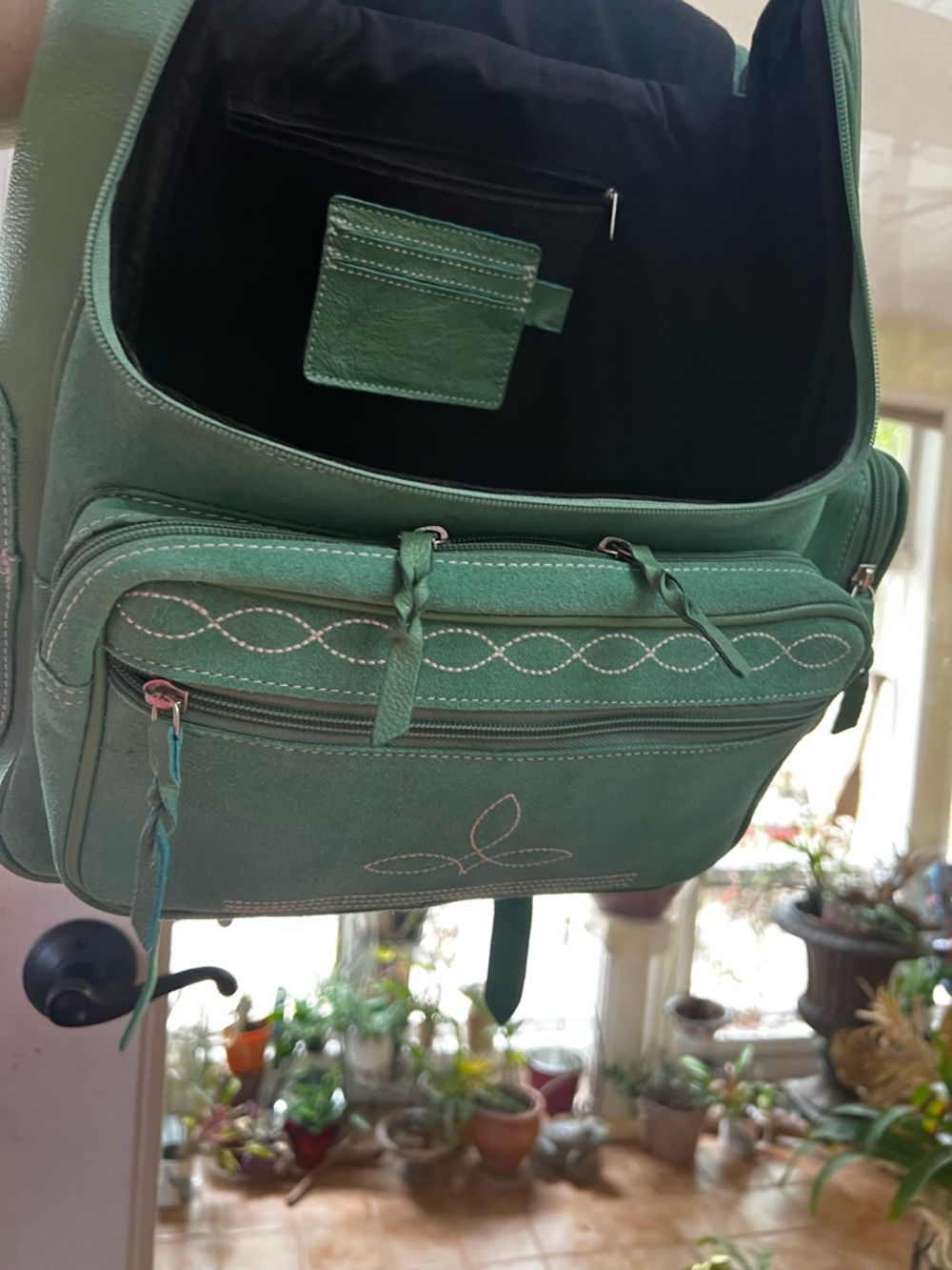 Western Style Turquoise Backpack with White Bootstitch - Picture 13 of 15